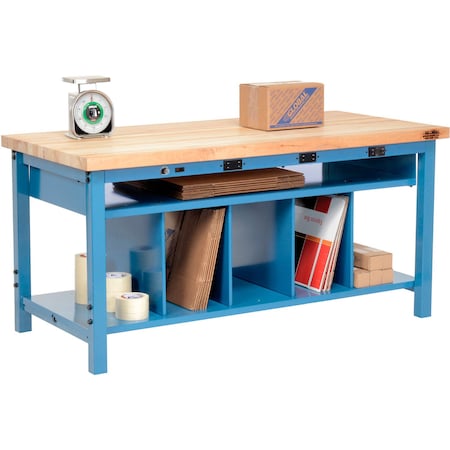 Global Industrial Packing Workbench W/Lower Shelf & Power, Maple Square Edge, 72inW x 36inD 412469B